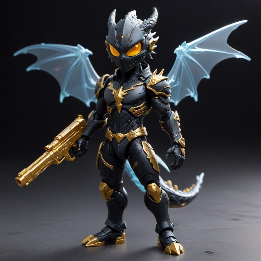 Chibi action figure of a stylish human-dragon secret agent