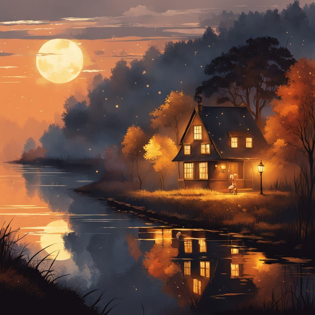 Mystical Autumn Evening in Cozy Forest Glade