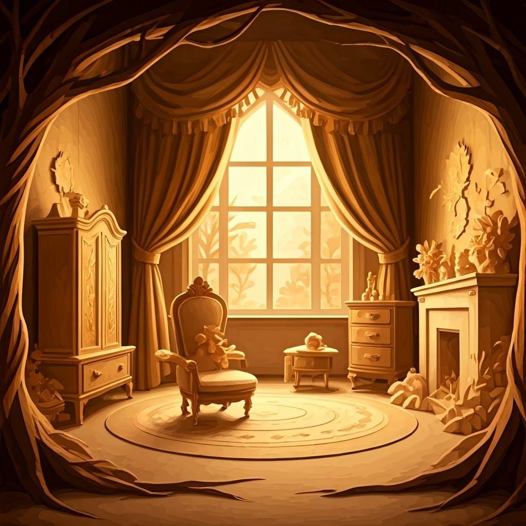 Whimsical Paper Children's Room in Gouache Style