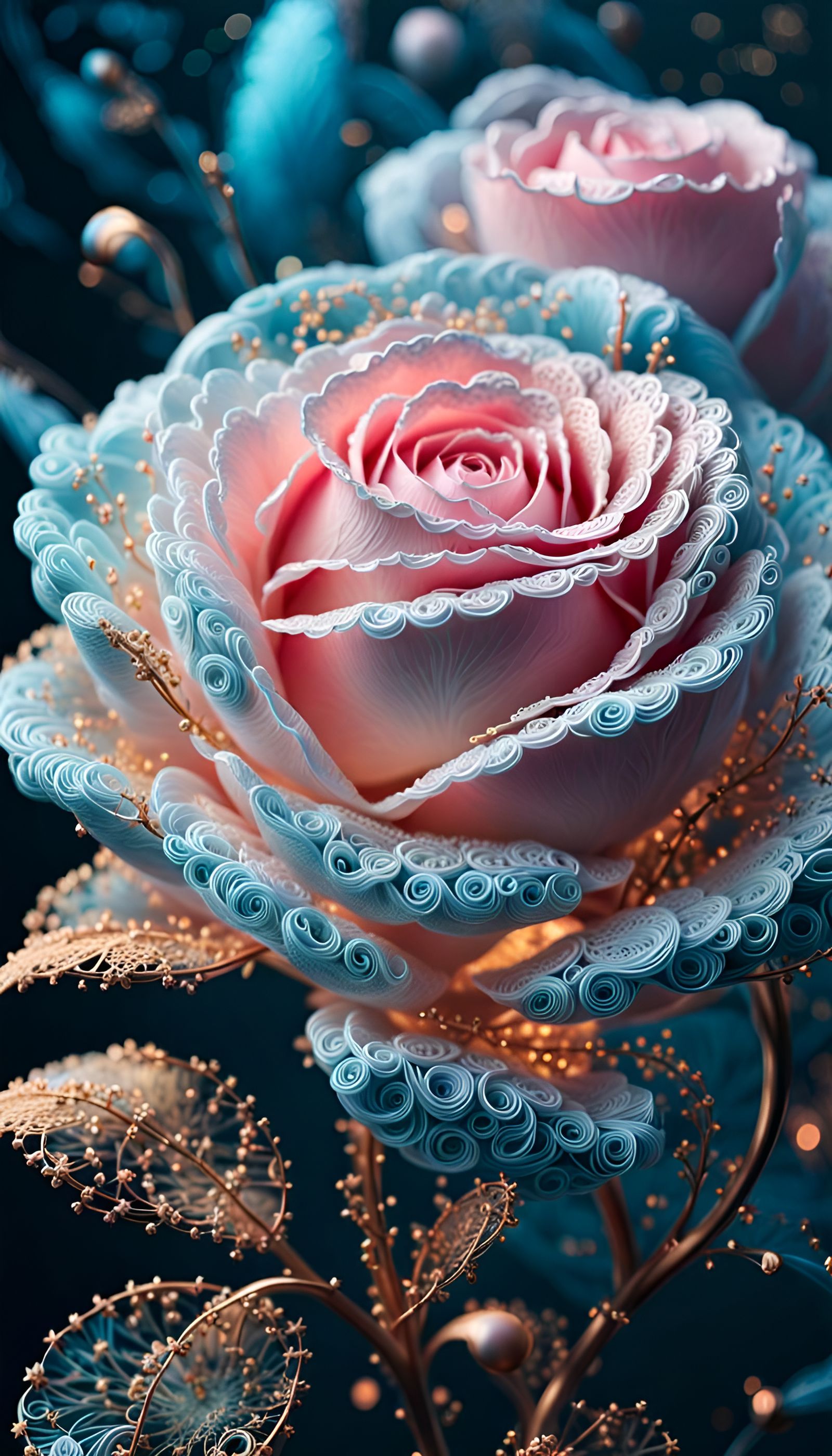 Lace Rose with Glitter and Sparks: Macro Photograph