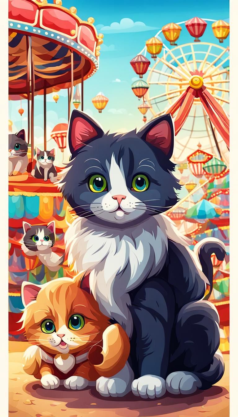 Cute Cats Having Fun at the Funfair