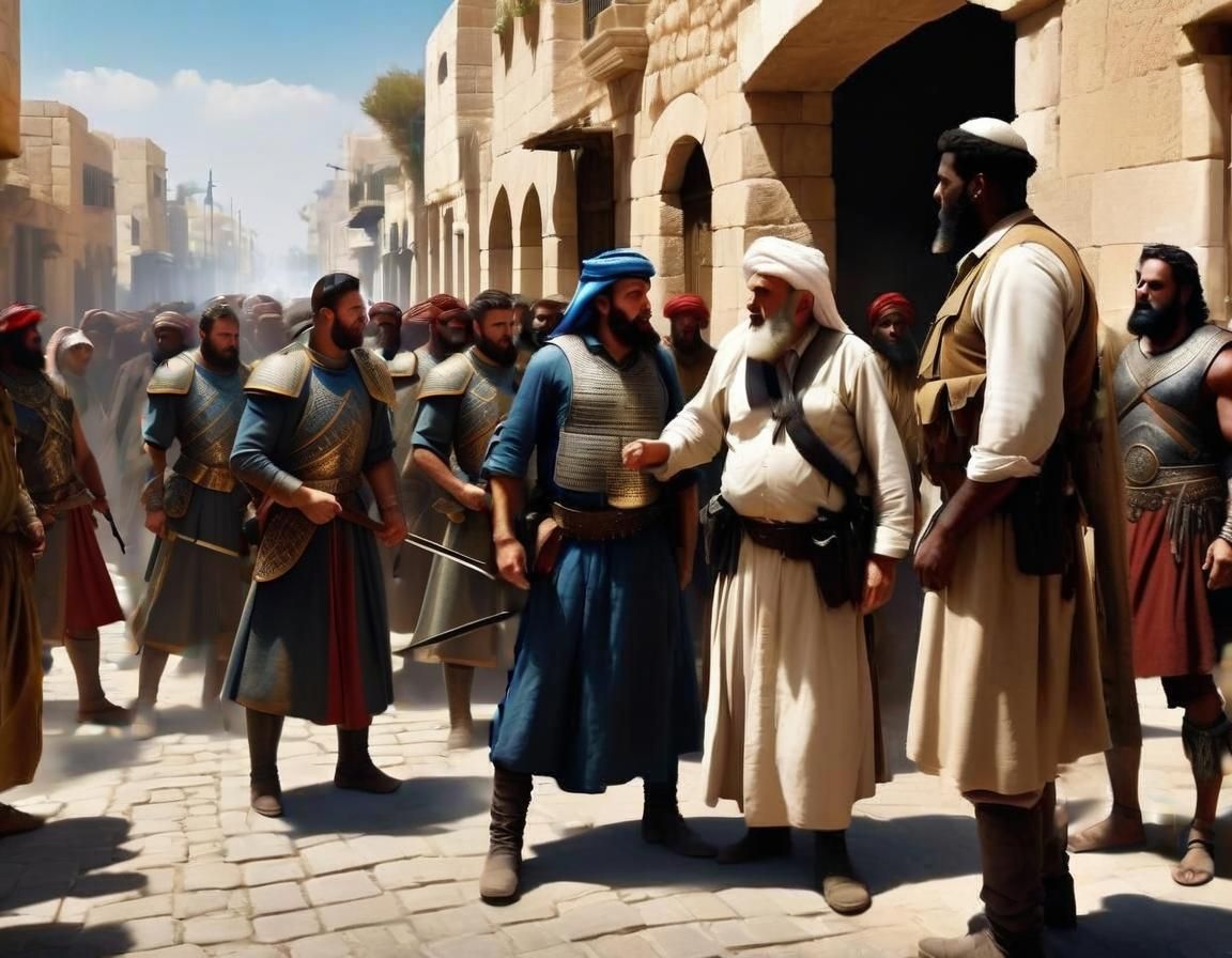 Epic Biblical Town Guards in Hyper-Detailed Painting