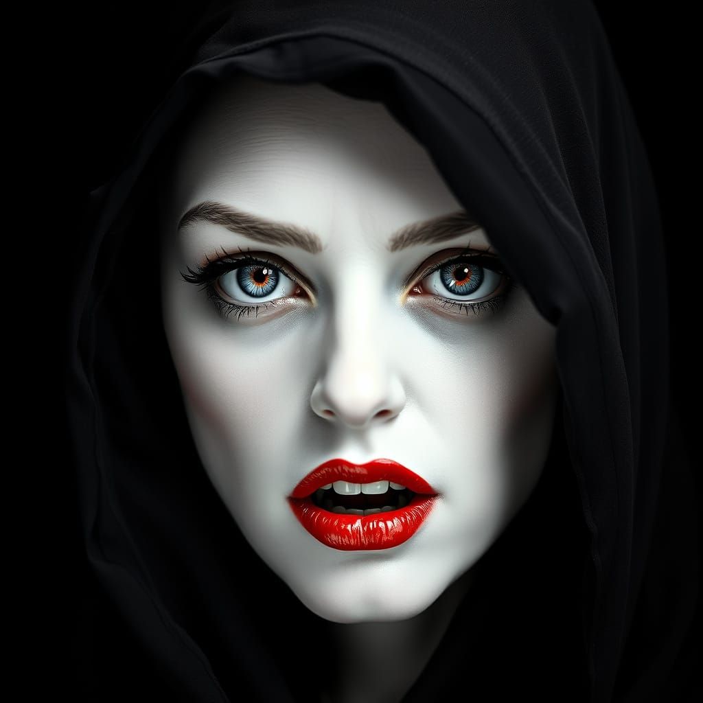 Gothic Vampire Woman in Black and White