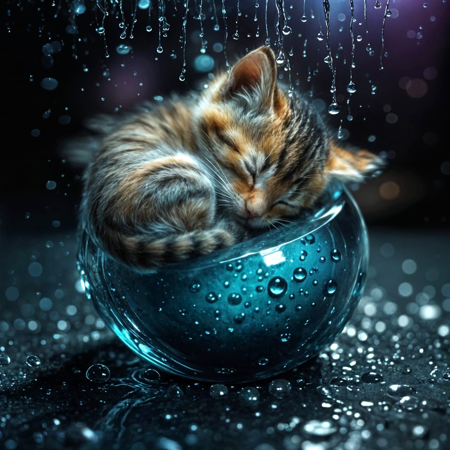 Dreamy Kitten Amidst Whispers of Rainy Twilight