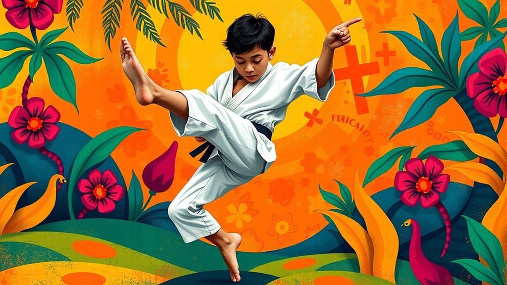 Dynamic Karate Athlete in Latin Pop Art Style
