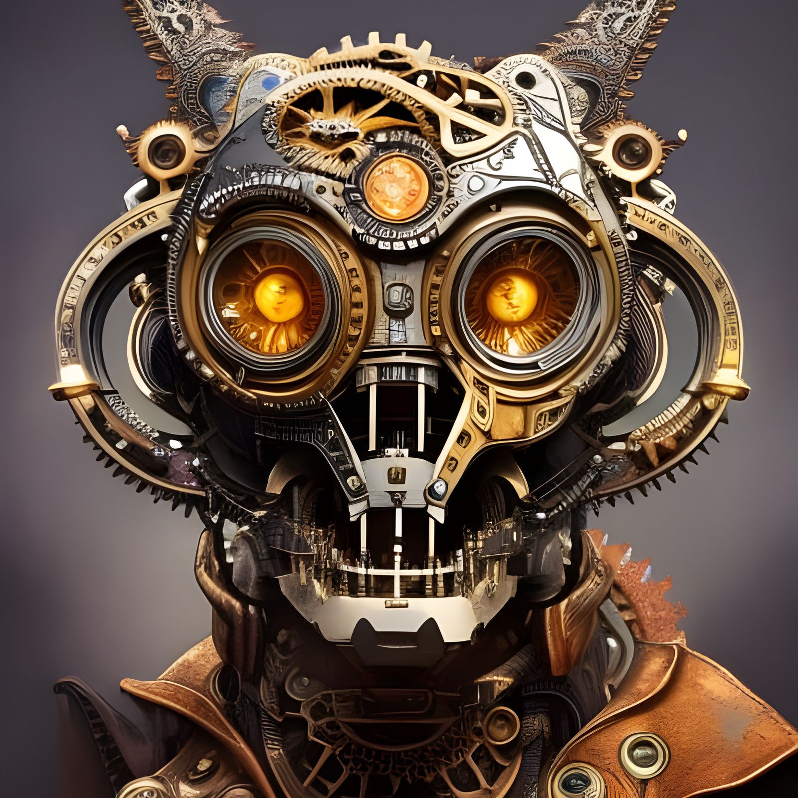 Steampunk Tiger with LED Eyes in Geometric Art