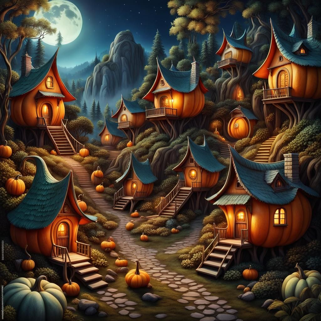Mystical Gourd Village in Atmospheric Forest