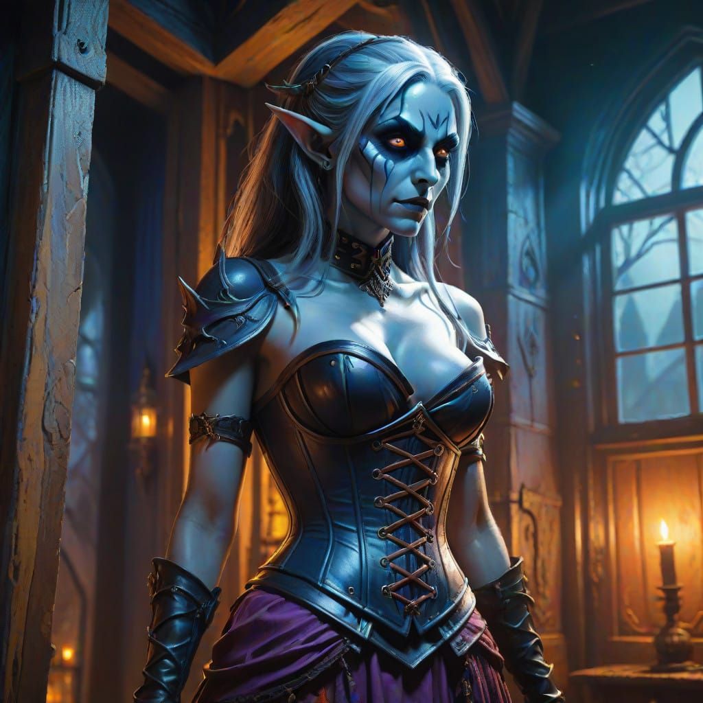 Dark Elf Lurks in Haunted Mansion with Intricate Details