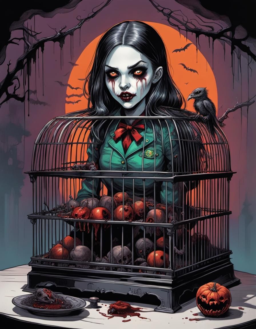 Giant Girl Scout Feeds Pet Vampires: Horror Illustration