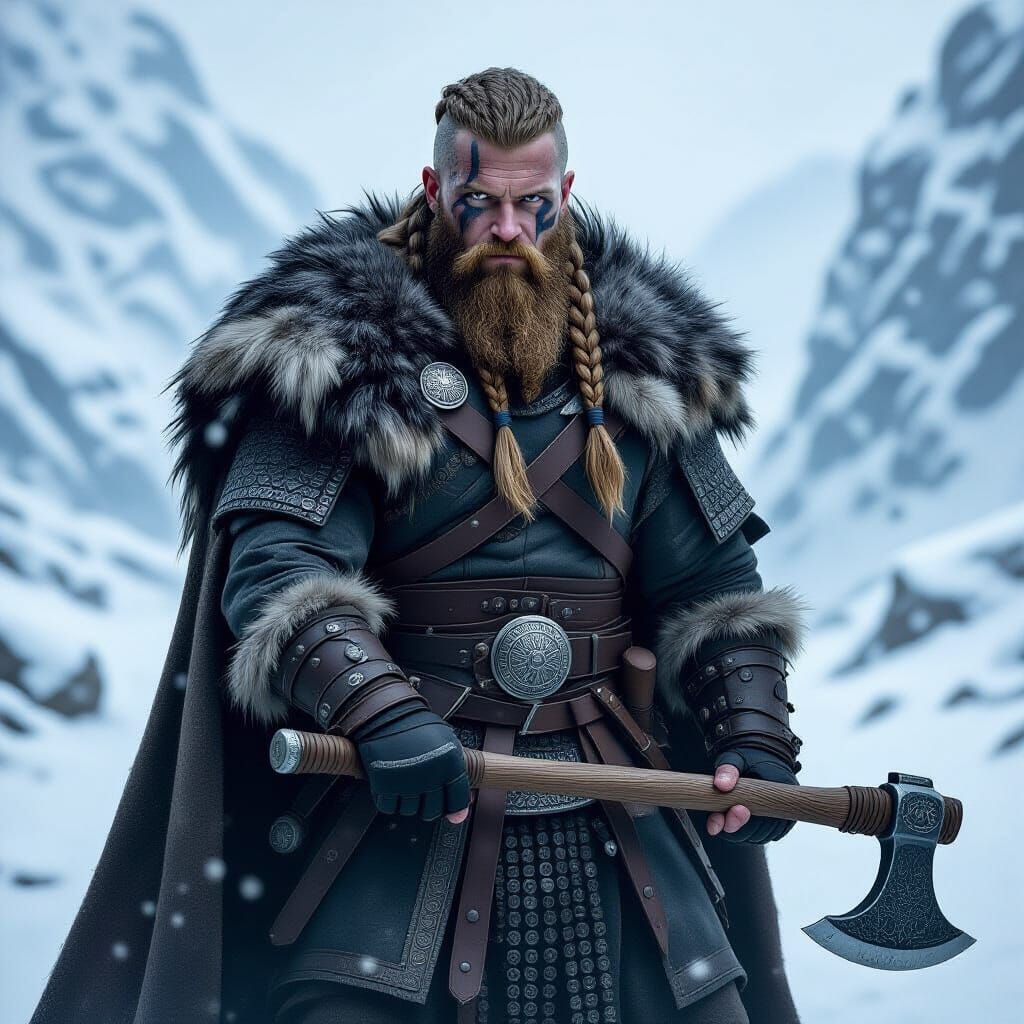 Viking Warrior in Snowy Nordic Landscape