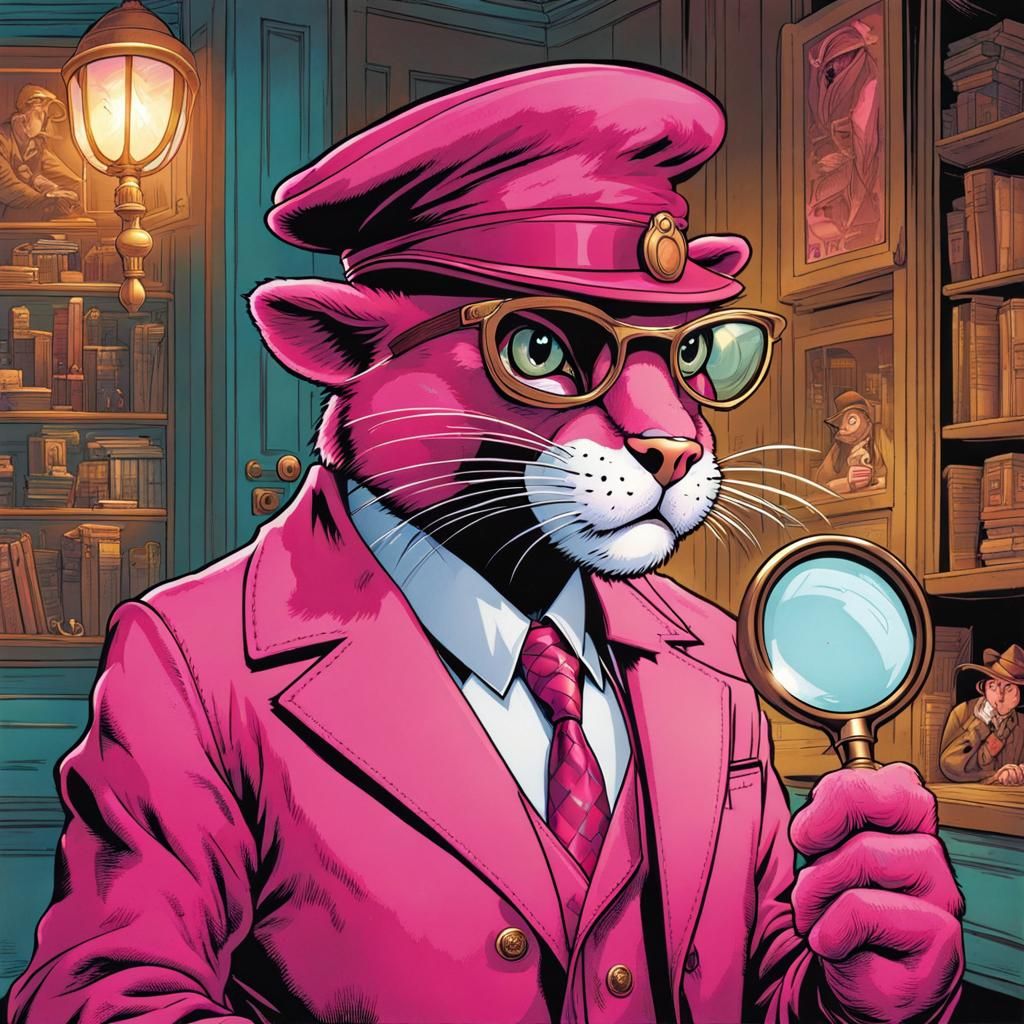 Pink Panther as Whimsical Comic Book Detective