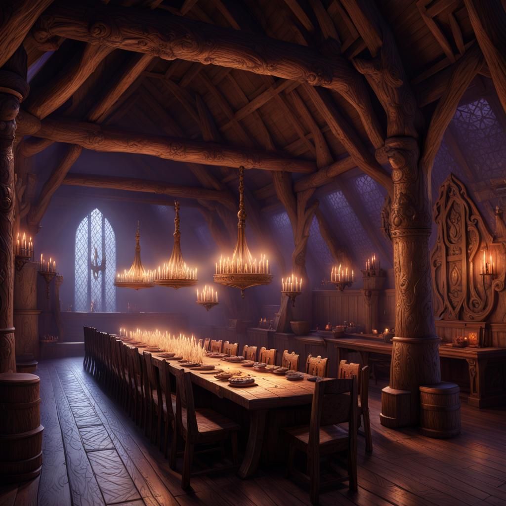 Viking Hall Interior in Dark Fantasy Style