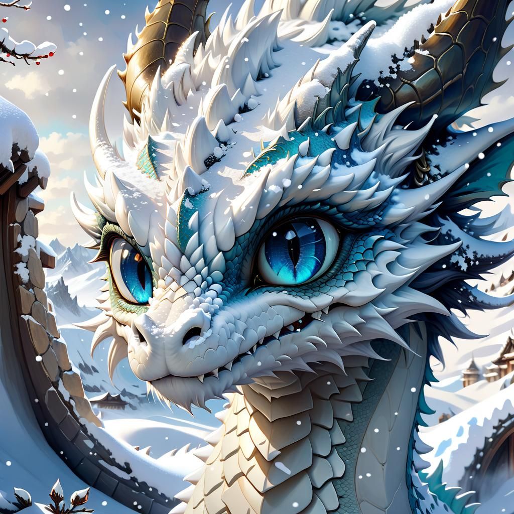 Anime Portrait of a Mythical Snow Dragon