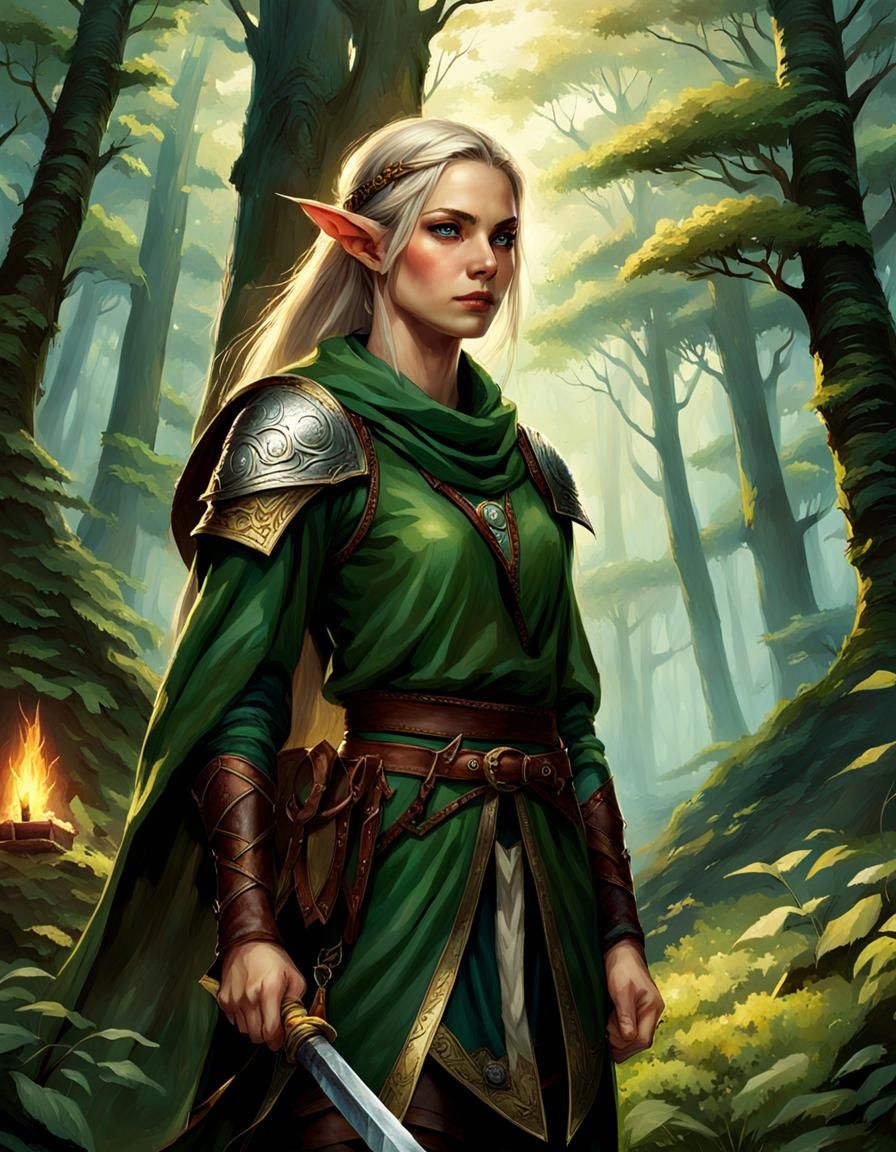 Elf Ranger Portrait in Ancient Forest