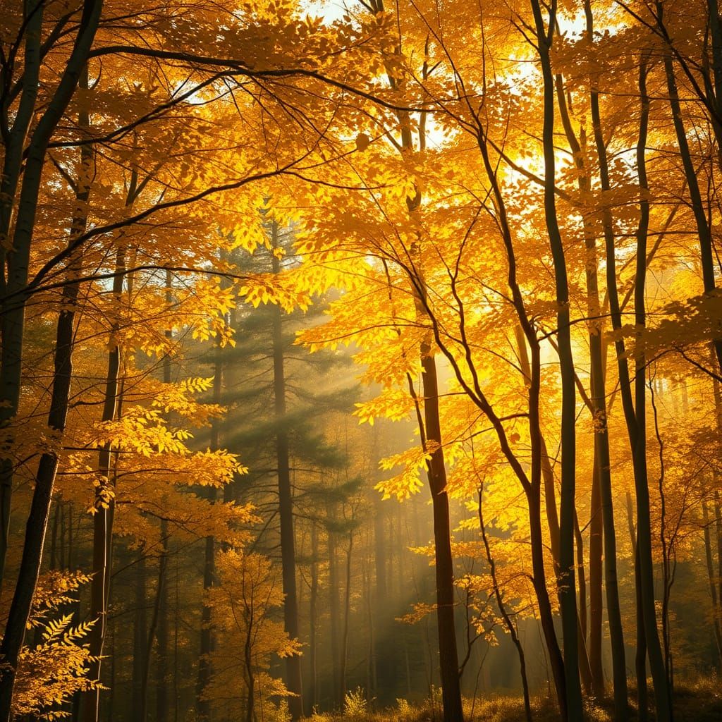 Golden Aspen Leaves in Ethereal Forest Light