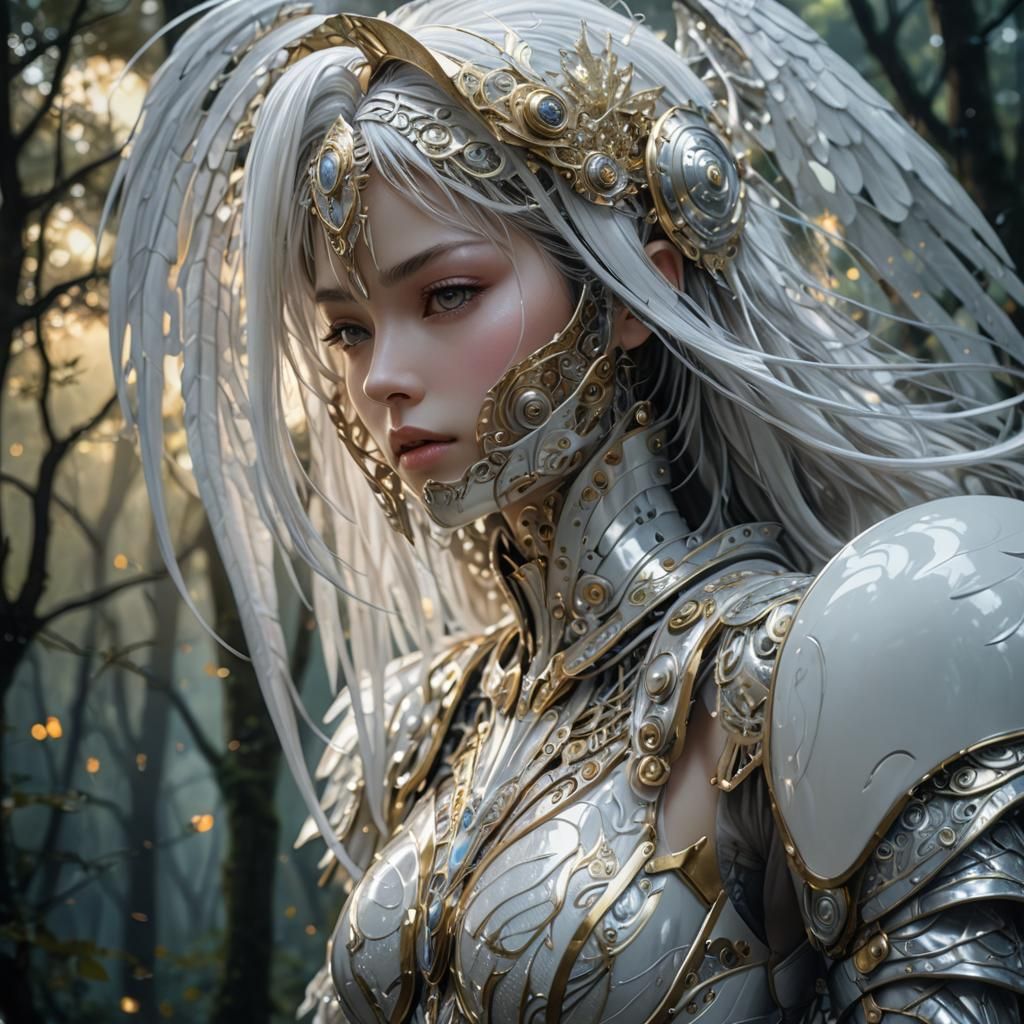 Winged Woman in Anime Fantasy Forest