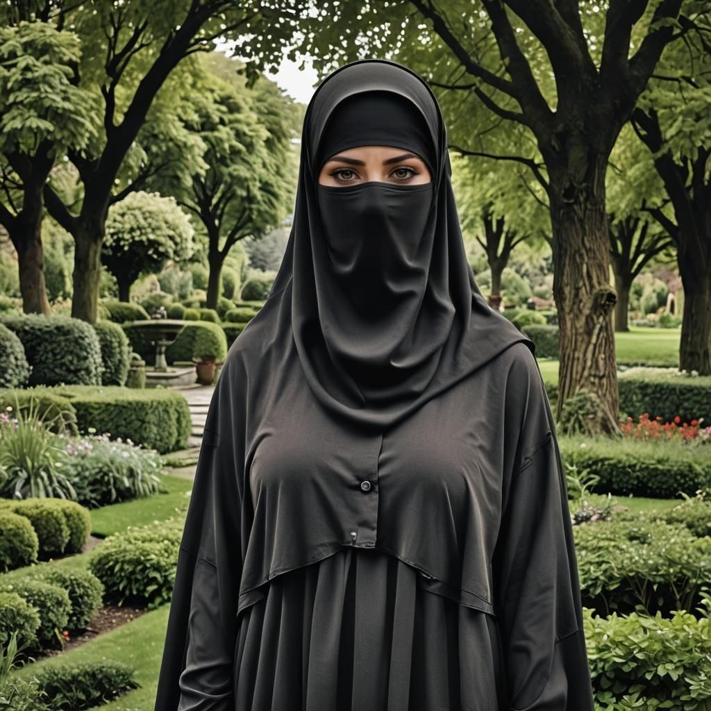 Irish Girl in Niqab in Hyperrealistic Garden