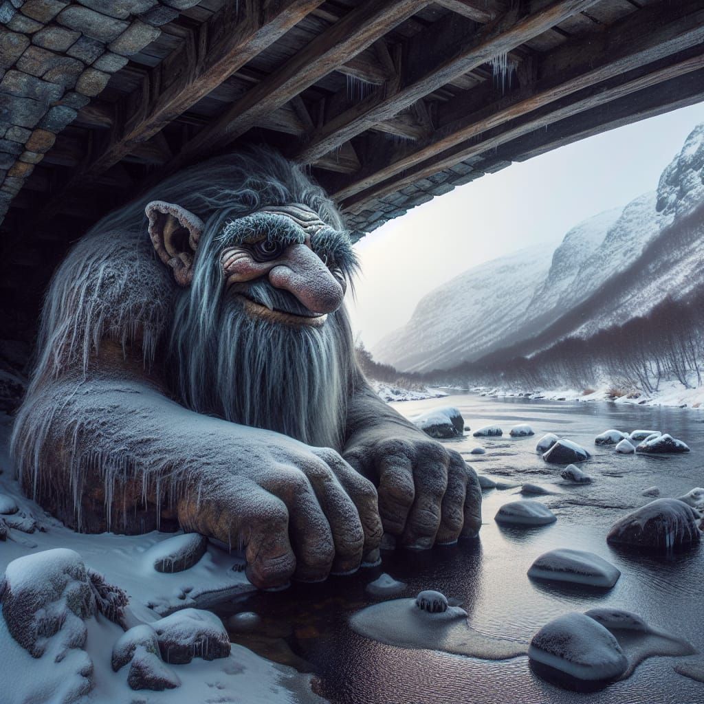 Norwegian mountain troll, ice crusted on his beard and eyebr...