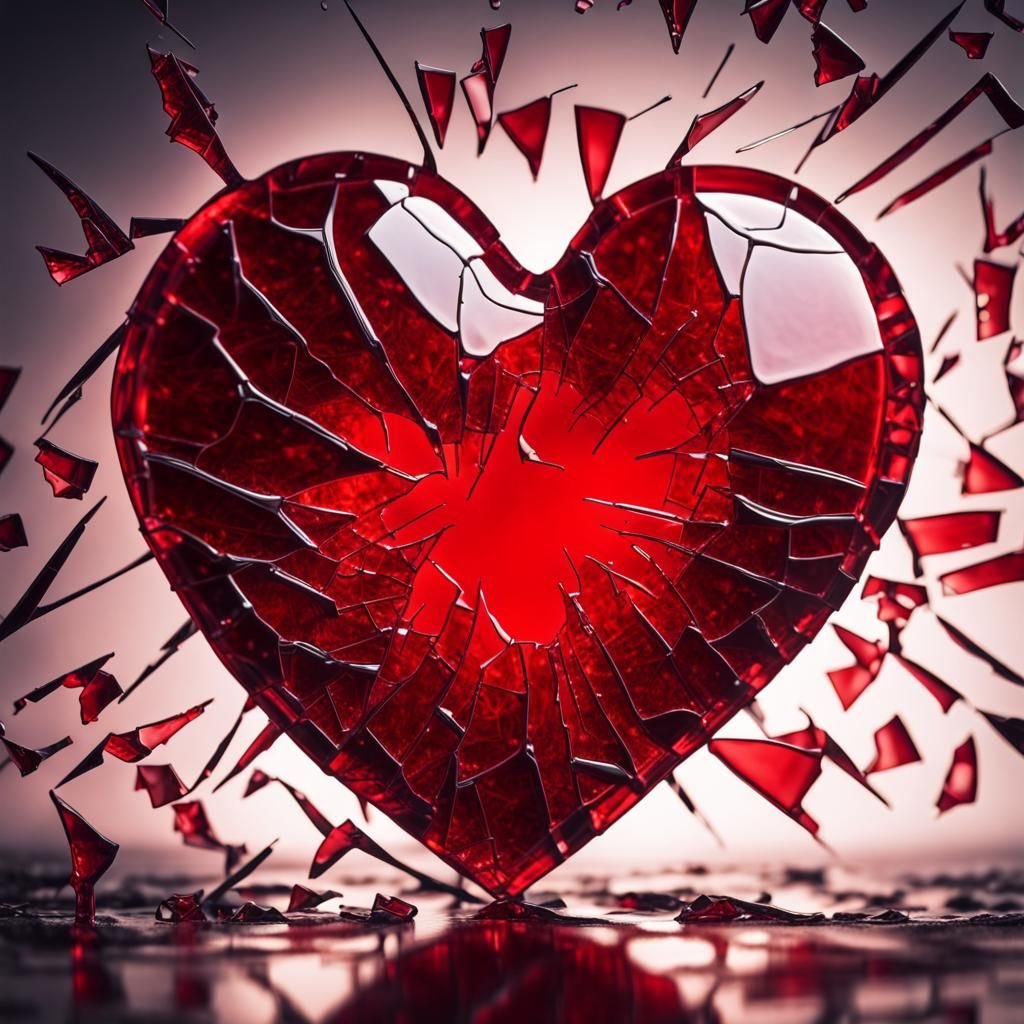 Shattered Glass Heart in Hyperrealistic Style