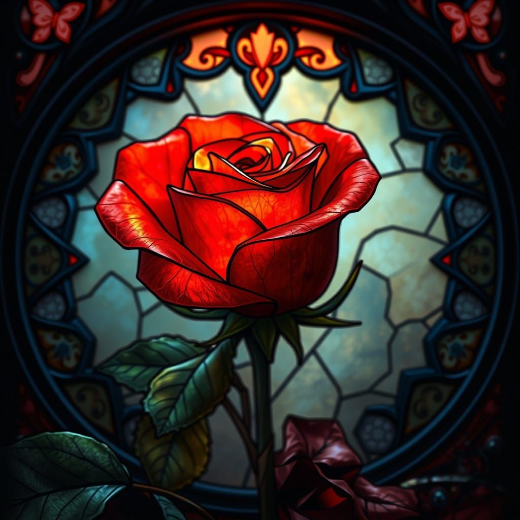 Stained Glass Fantasy Rose in Vibrant Colors