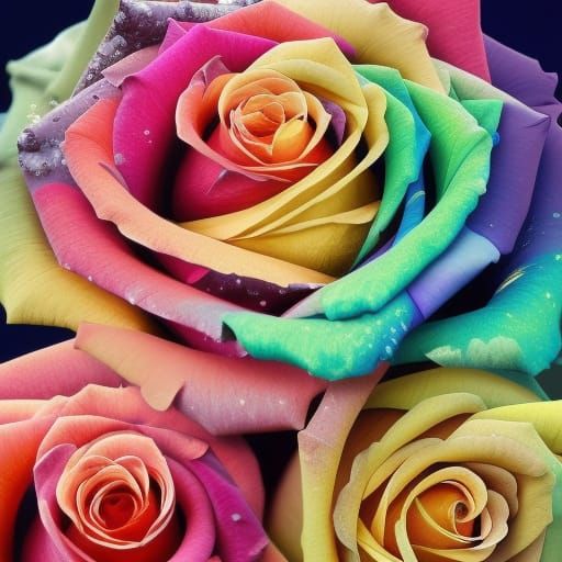 Colorful Roses in a Dramatic Digital Painting