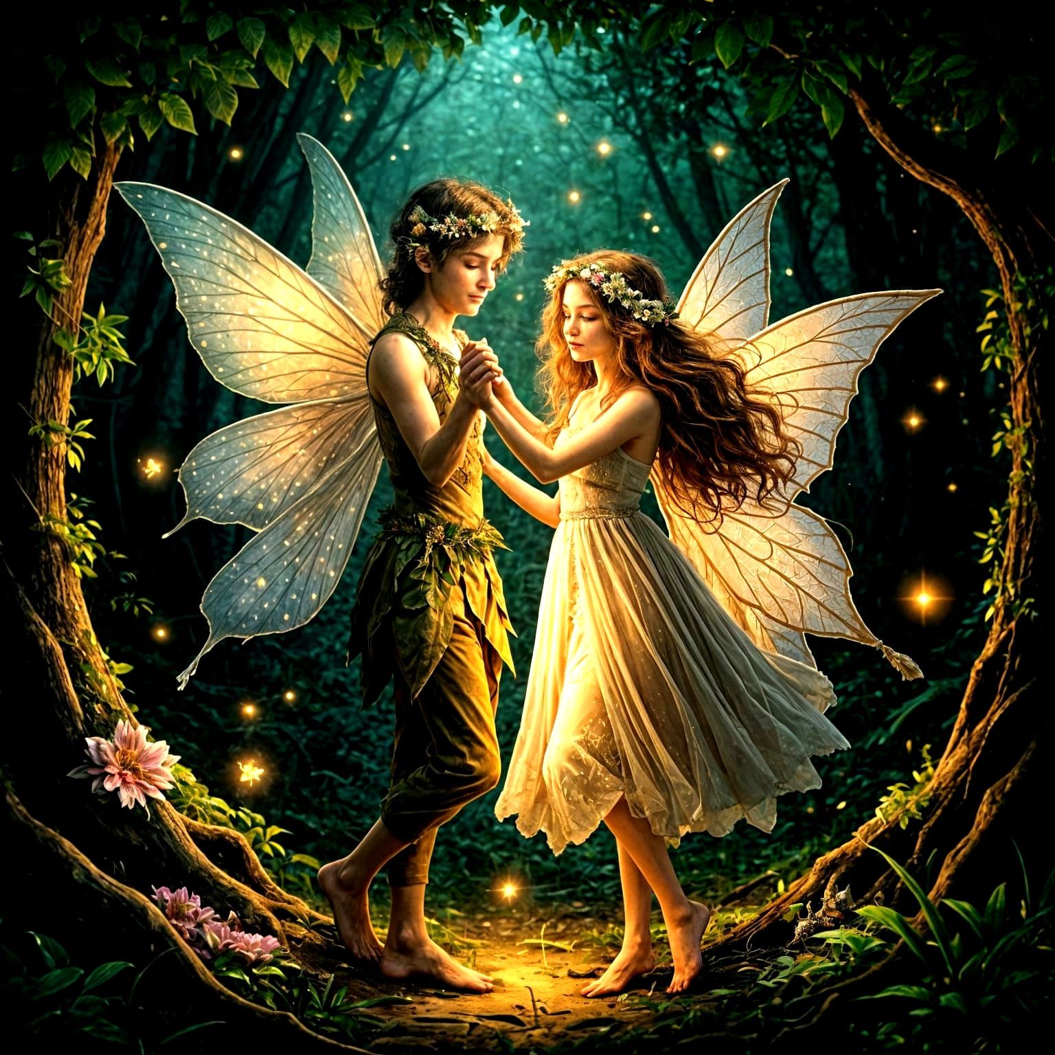 Ethereal Fairies Dancing in Mystical Forest