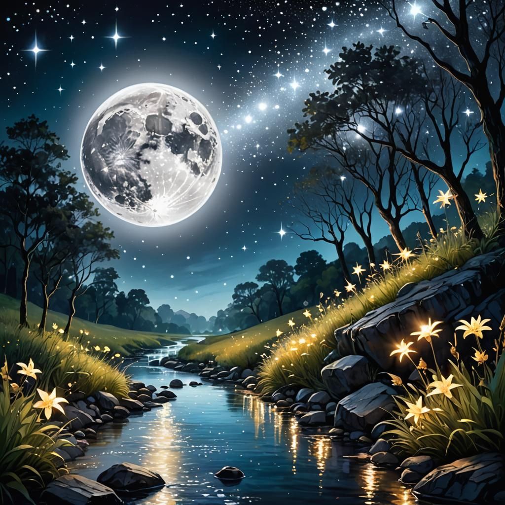 Luminous Starlight Cascade: A Dreamy Surreal Illustration