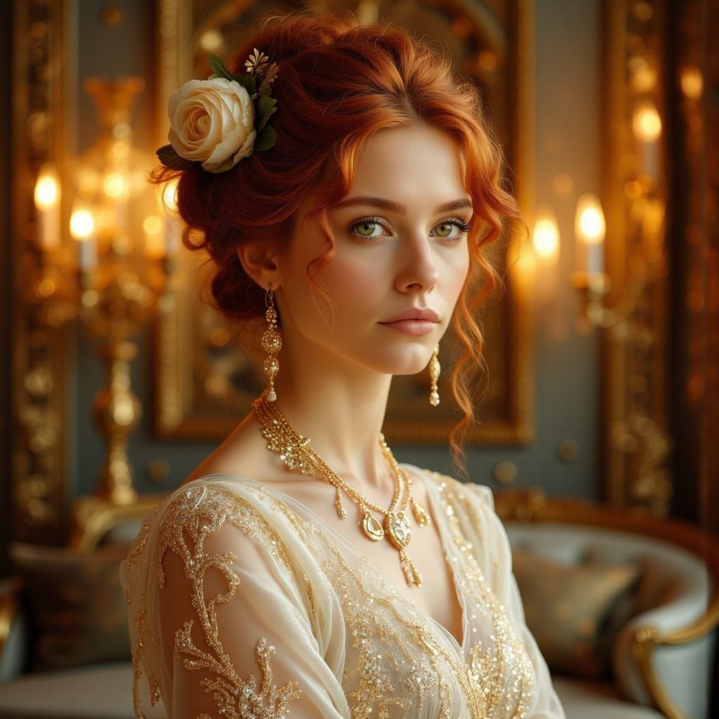 Victorian Woman Portrait in Dark Oil Painting Style