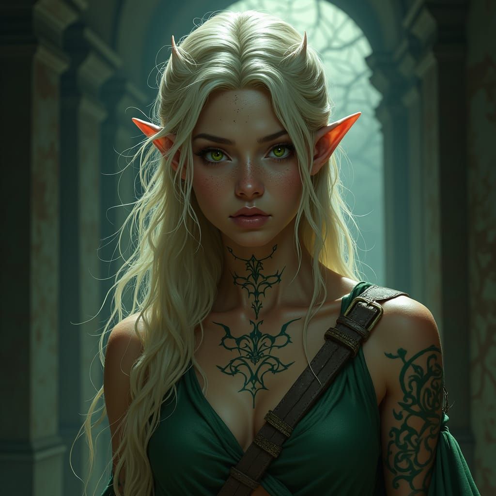 Female Elf Warrior in Haunted Mansion