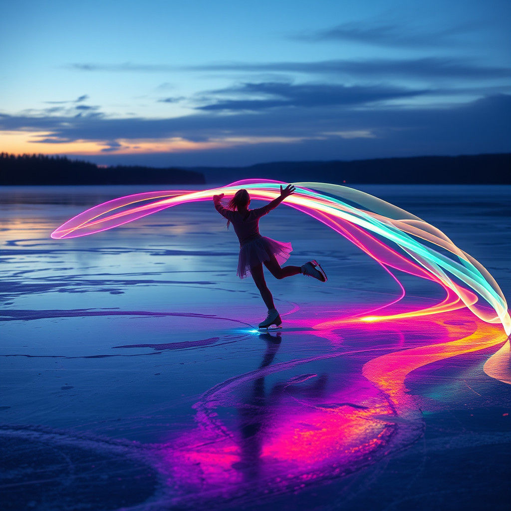 Frozen Lake Dance Under Celestial Twilights