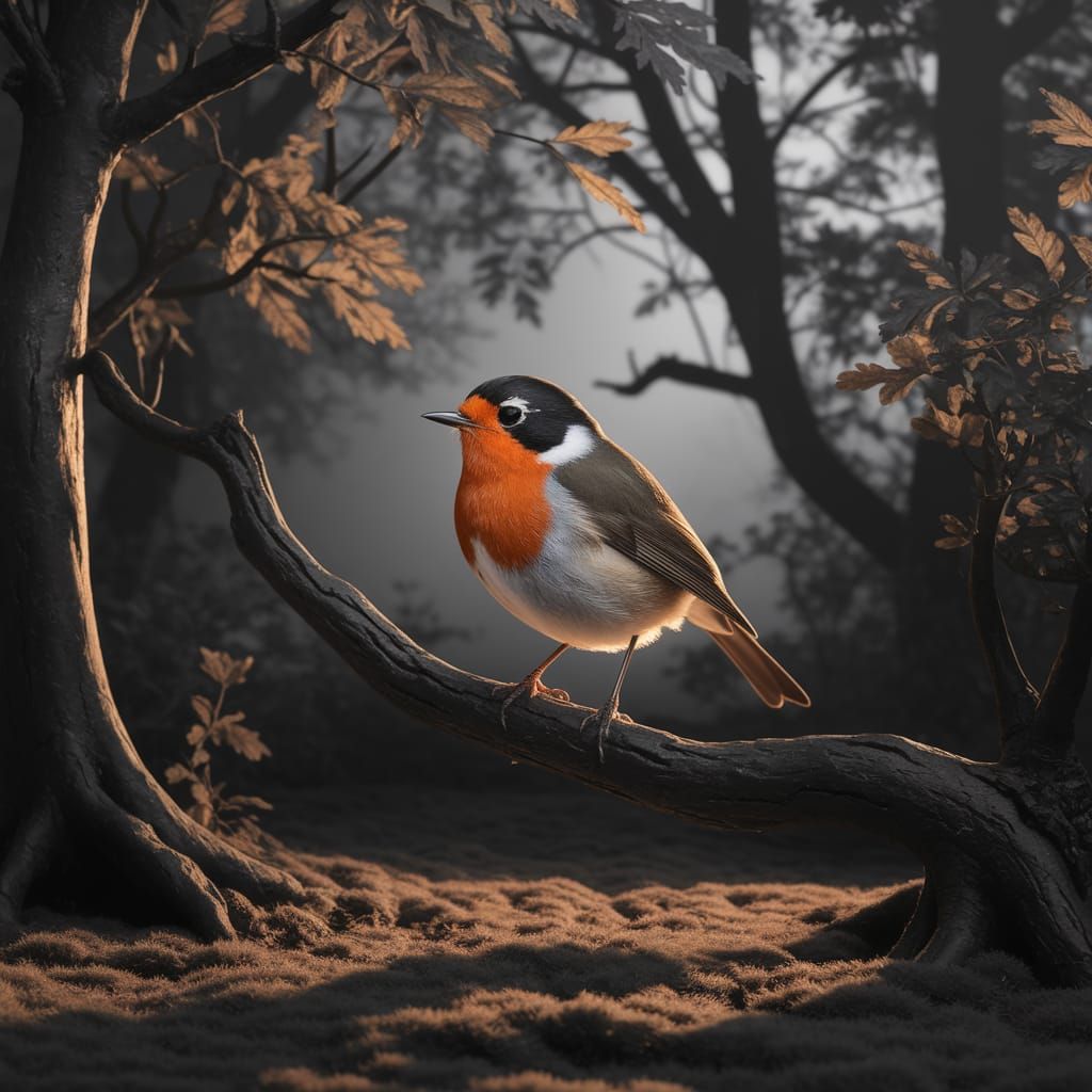 Robin in Film Noir Forest Setting