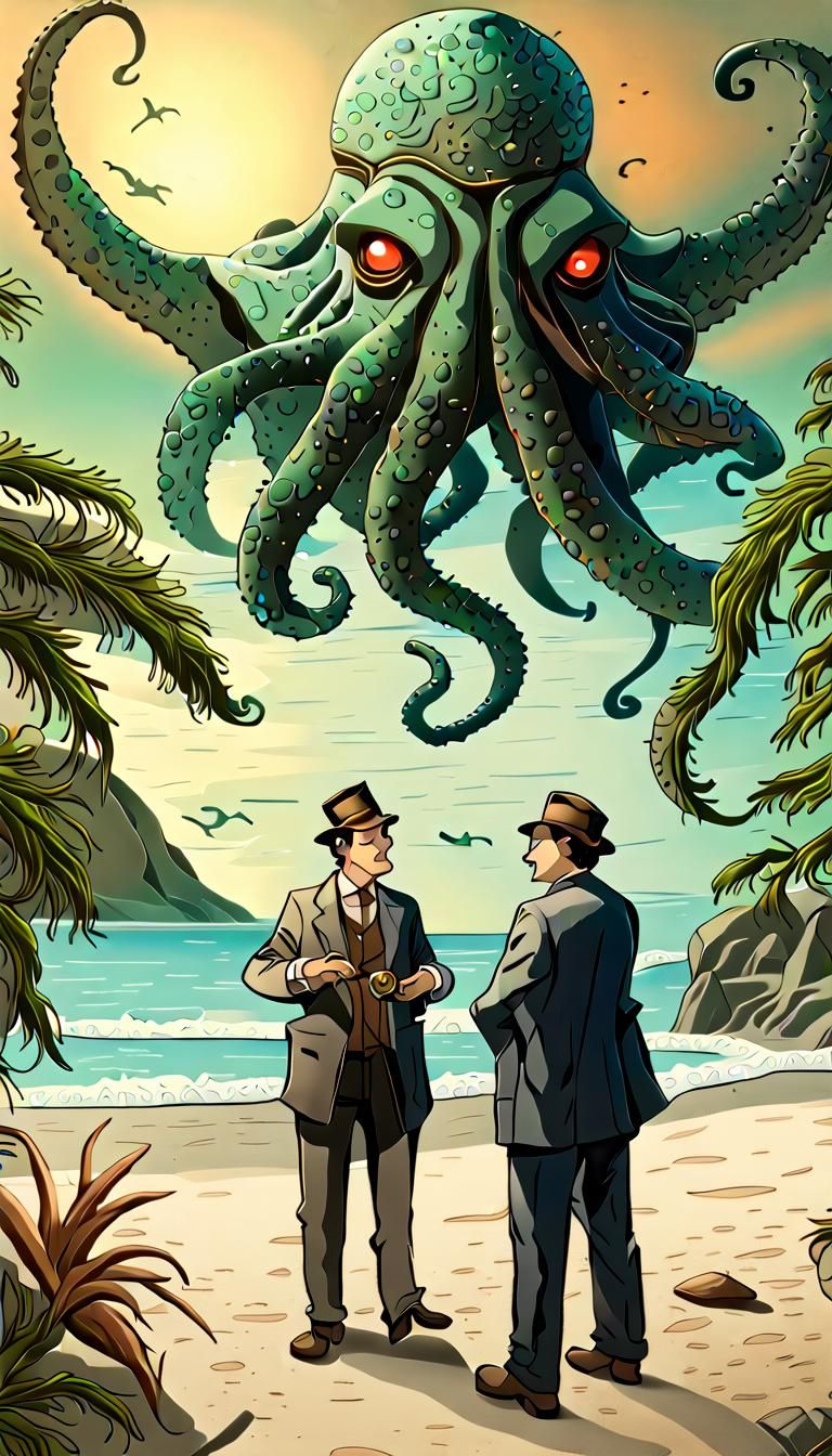 Holmes & Watson Witness Cthulhu Ritual, Surreal Art