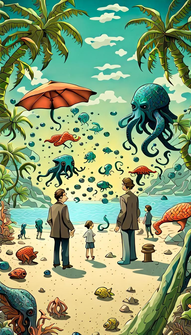 Holmes, Watson, and Cthulhu: A Surreal Beach Party