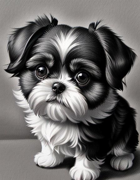 Hyperdetailed Charcoal Drawing of a Cute Shih Tzu
