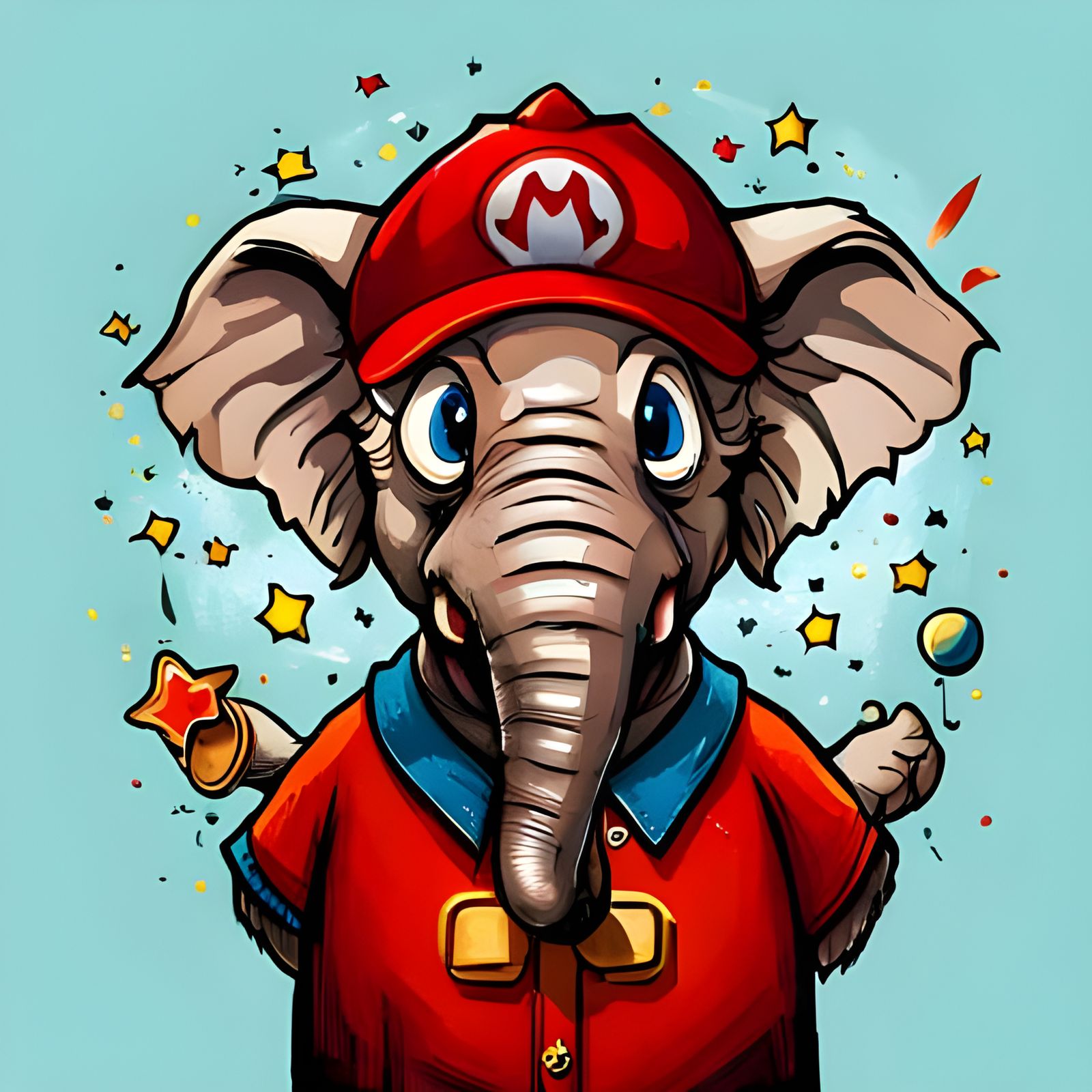 Mario Elephant Portrait in Whimsical Style