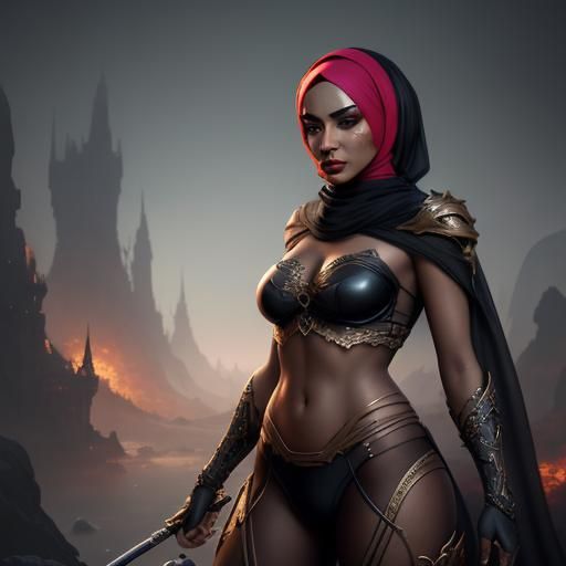Woman with Hijab: Detailed Digital Fantasy Art