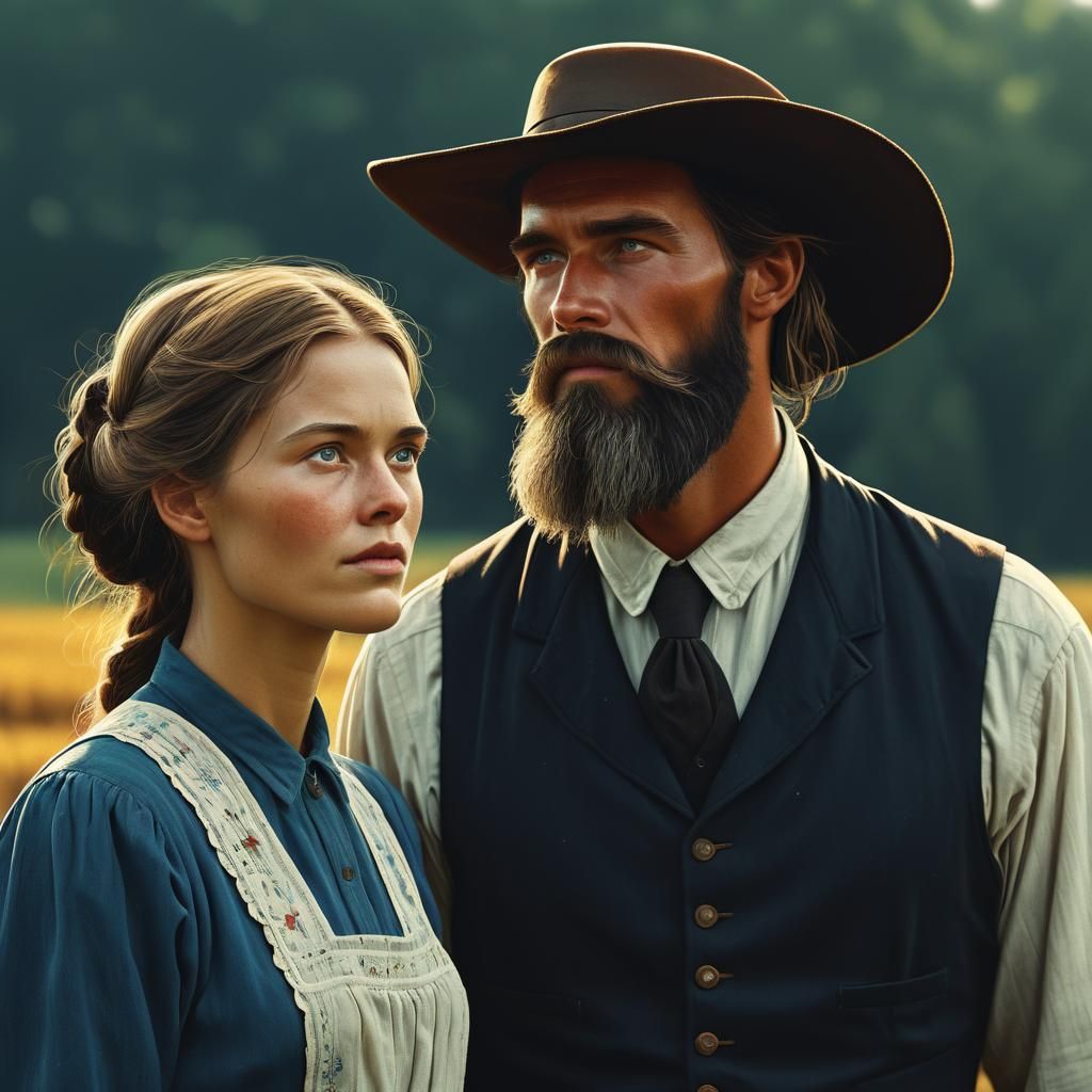 Amish Couple Portrait in Hyperdetailed Style