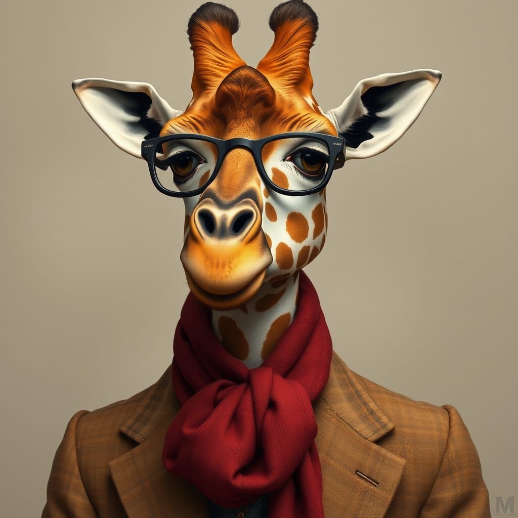 Giraffe Professor Portrait in Storybook Style