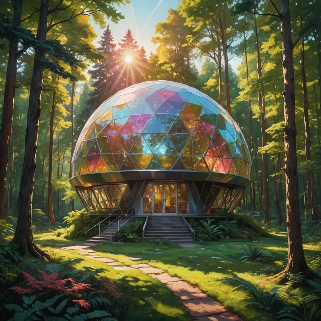 Futuristic Geodesic Dome House in Lush Forest