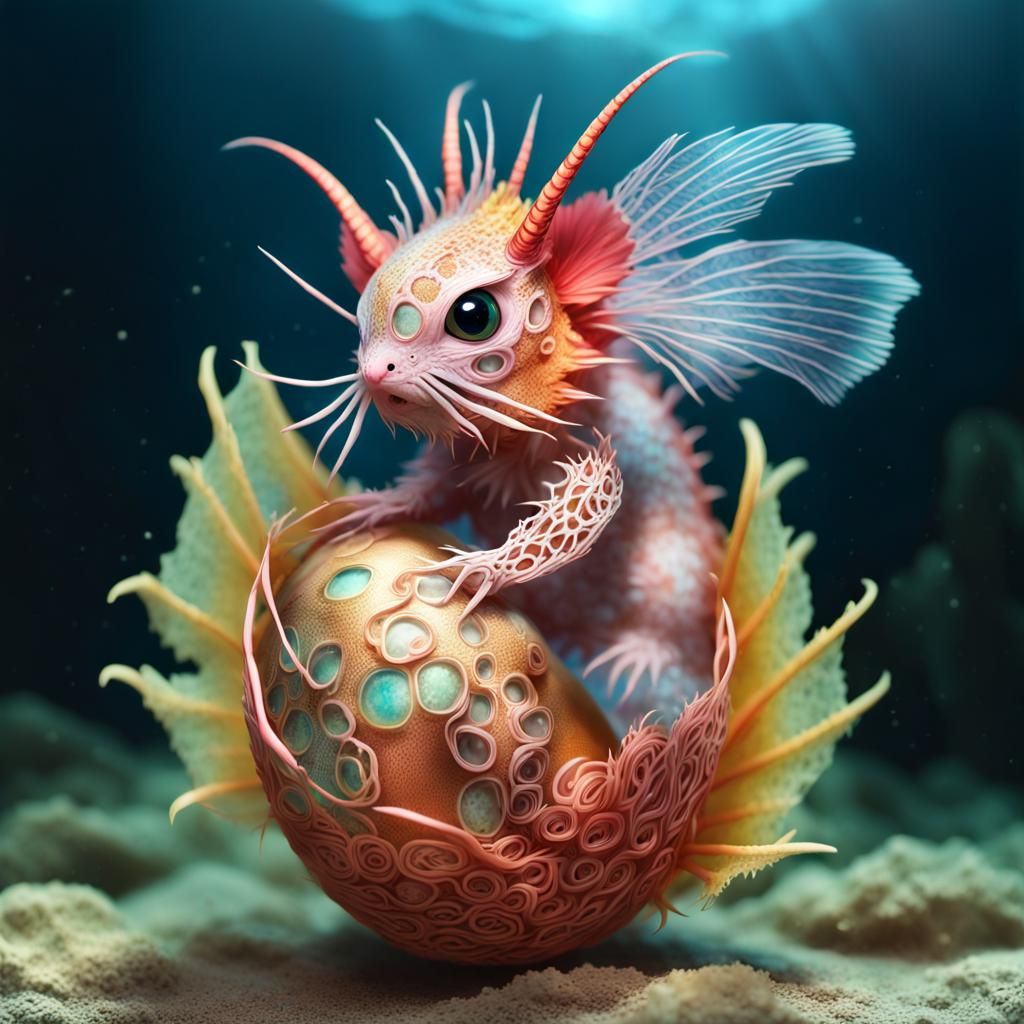 Pika Lionfish Dragon Hatching From Bioluminescent Egg