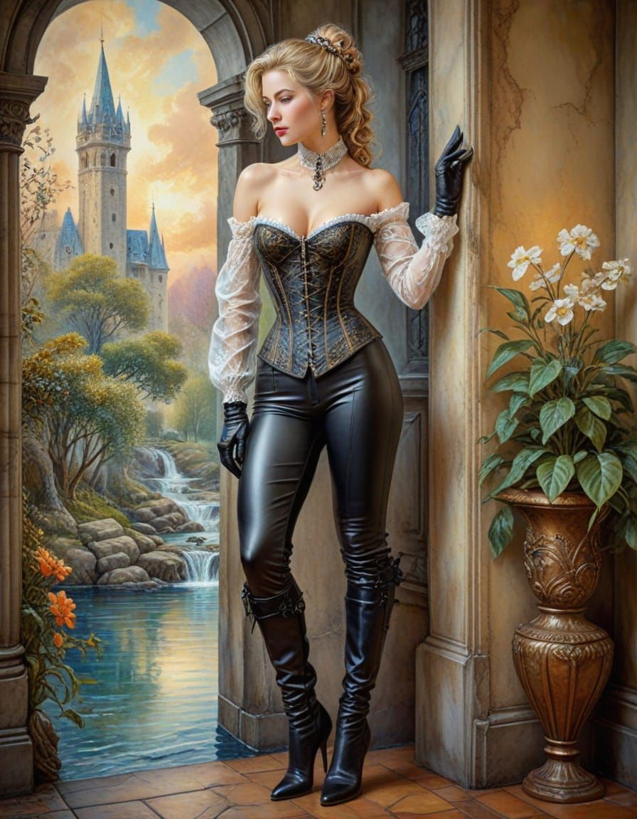 Antique Pinup in Art Nouveau Style