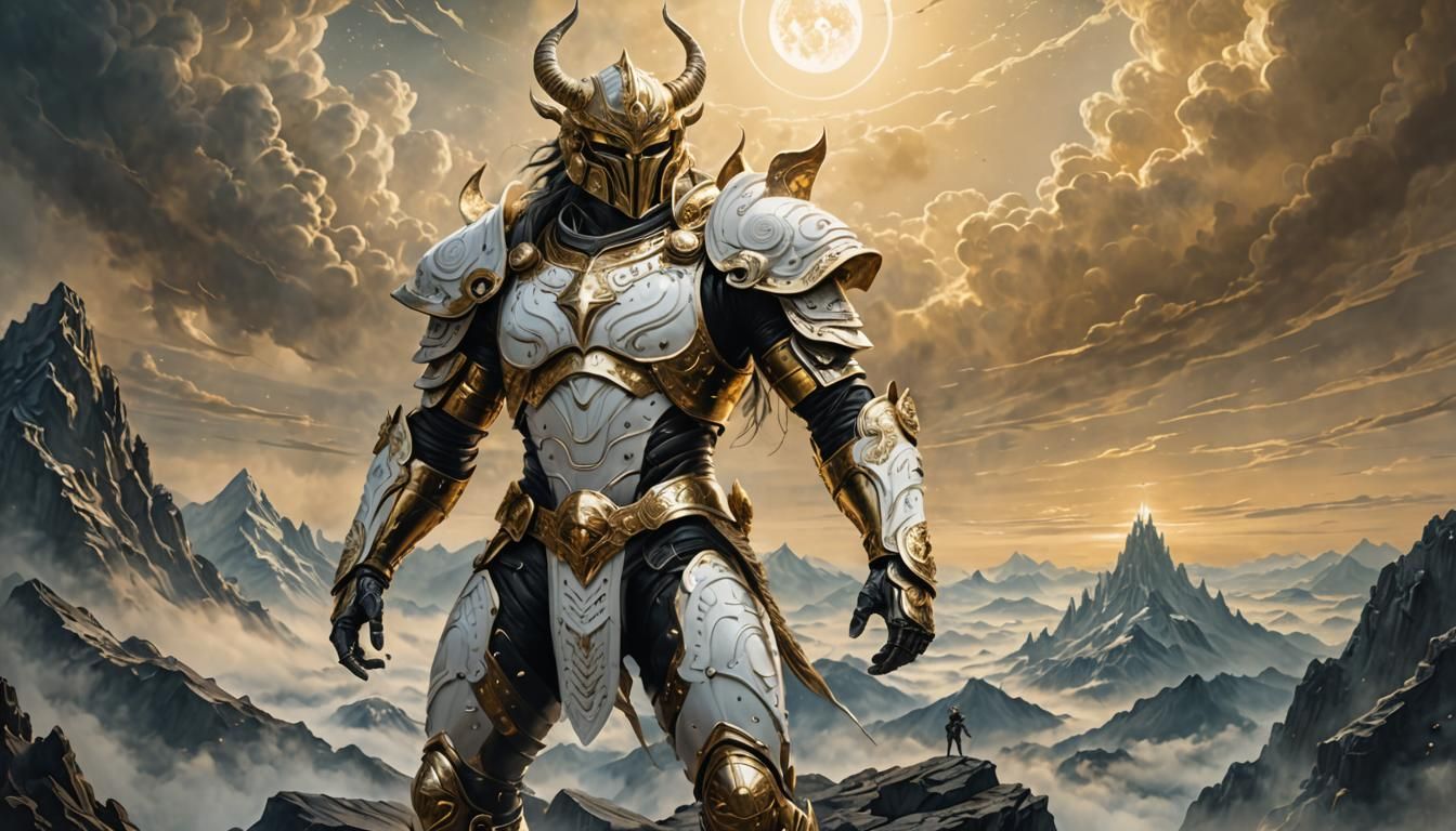 Celestial Warrior in White and Gold Armor