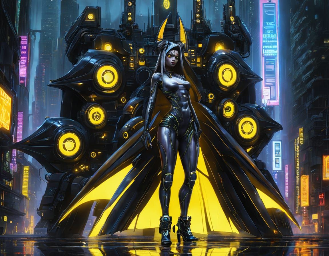 Gritty Cyberpunk Demoness with Metallic Skin and Wings
