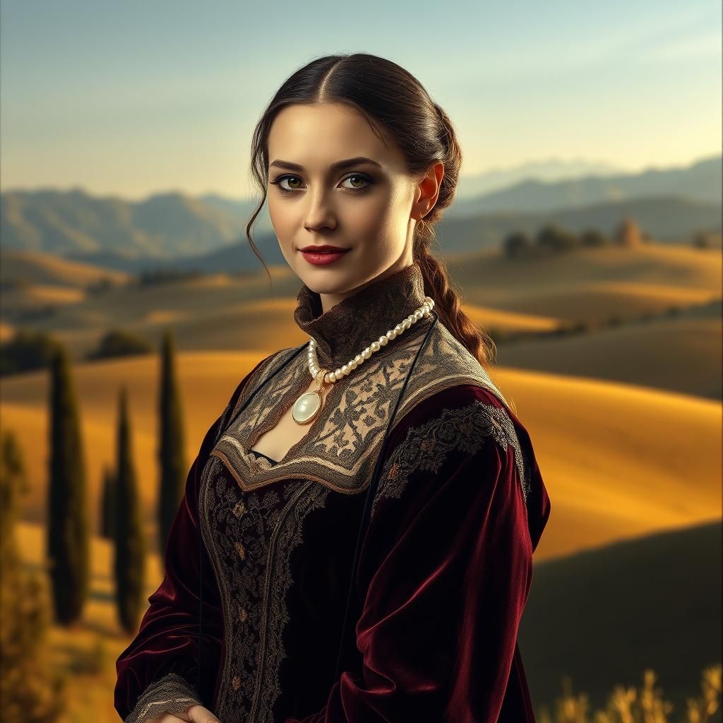 Enigmatic Woman in Renaissance Landscape as Da Vinci Paintin...