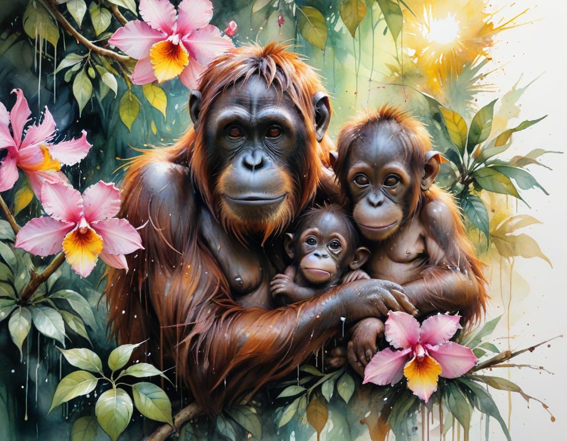 Motherly Love in Vibrant Tropical Paradise