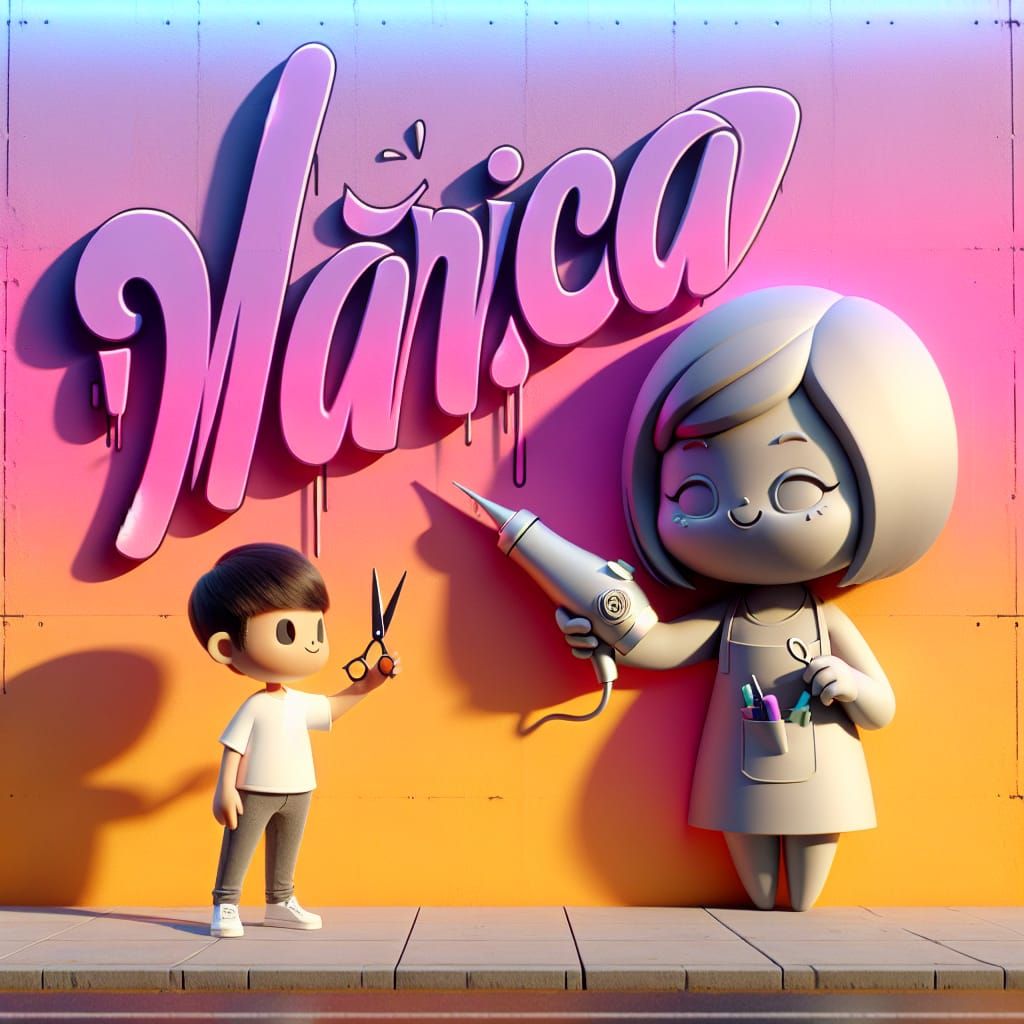 3D Graffiti Mural of 'Marica' with Hairdresser Character