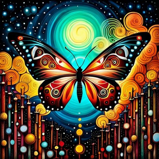 Abstract Butterfly Painting in Mixed Media Style