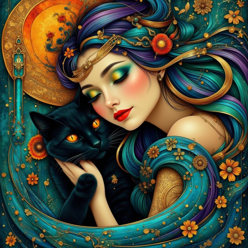 Surreal Portrait of Woman with Turquoise Eyeshadow and Multi...