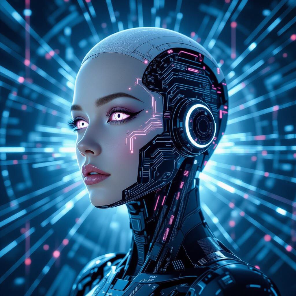 Android Siren in Cyberpunk Style with Circuitry