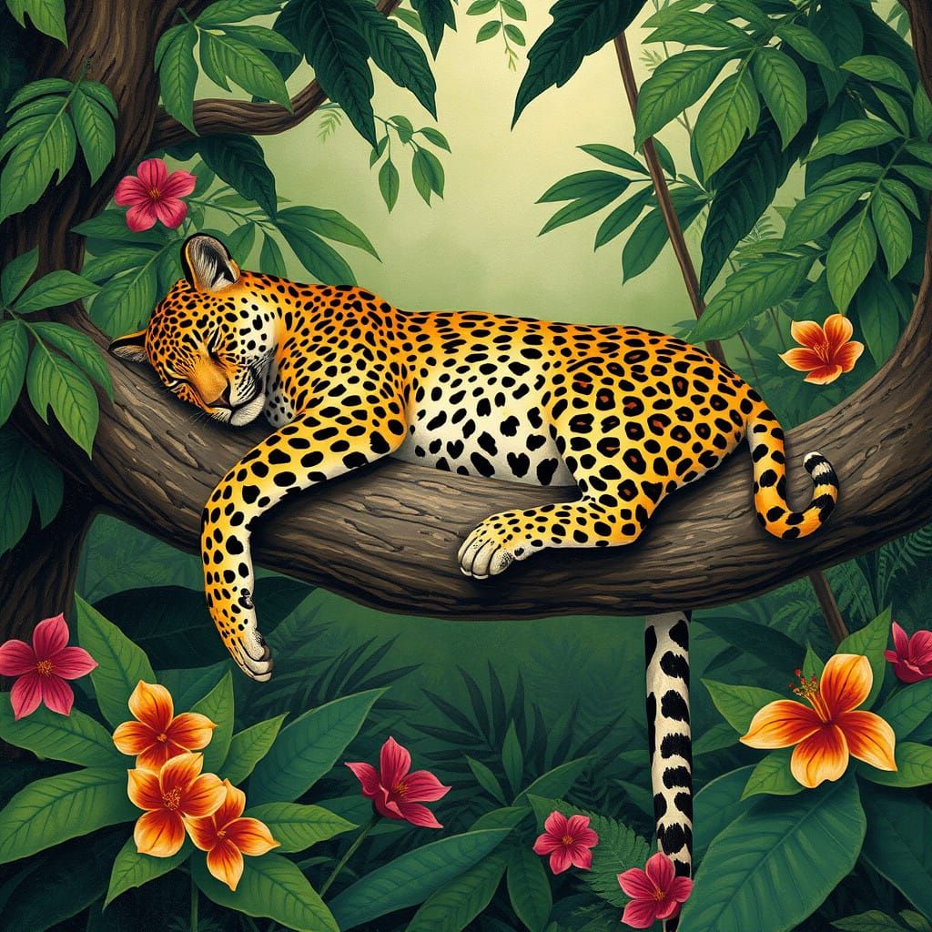 Tawny Leopard in Dreamlike Jungle Scene
